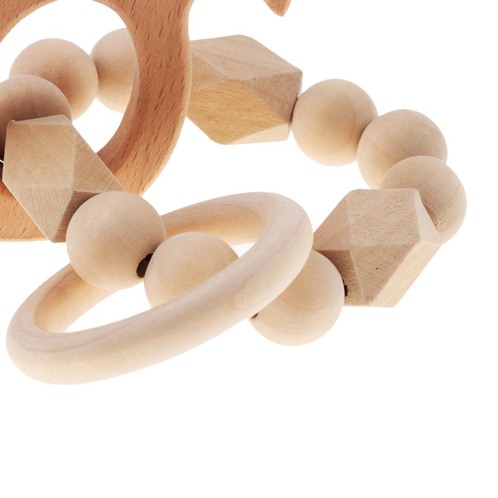 Safe Wooden Baby Teether Wood Teething Bracelet Rings Squirrel