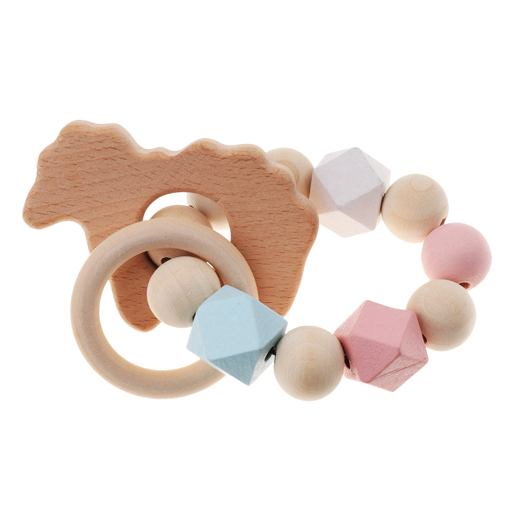 Safe Wooden Baby Teether Wood Teething Bracelet Rings Sheep