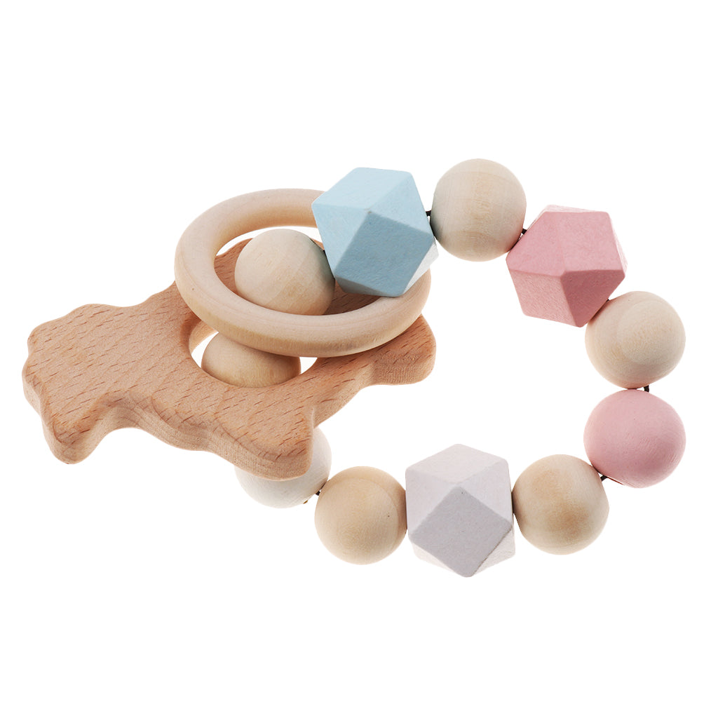 Safe Wooden Baby Teether Wood Teething Bracelet Rings Sheep