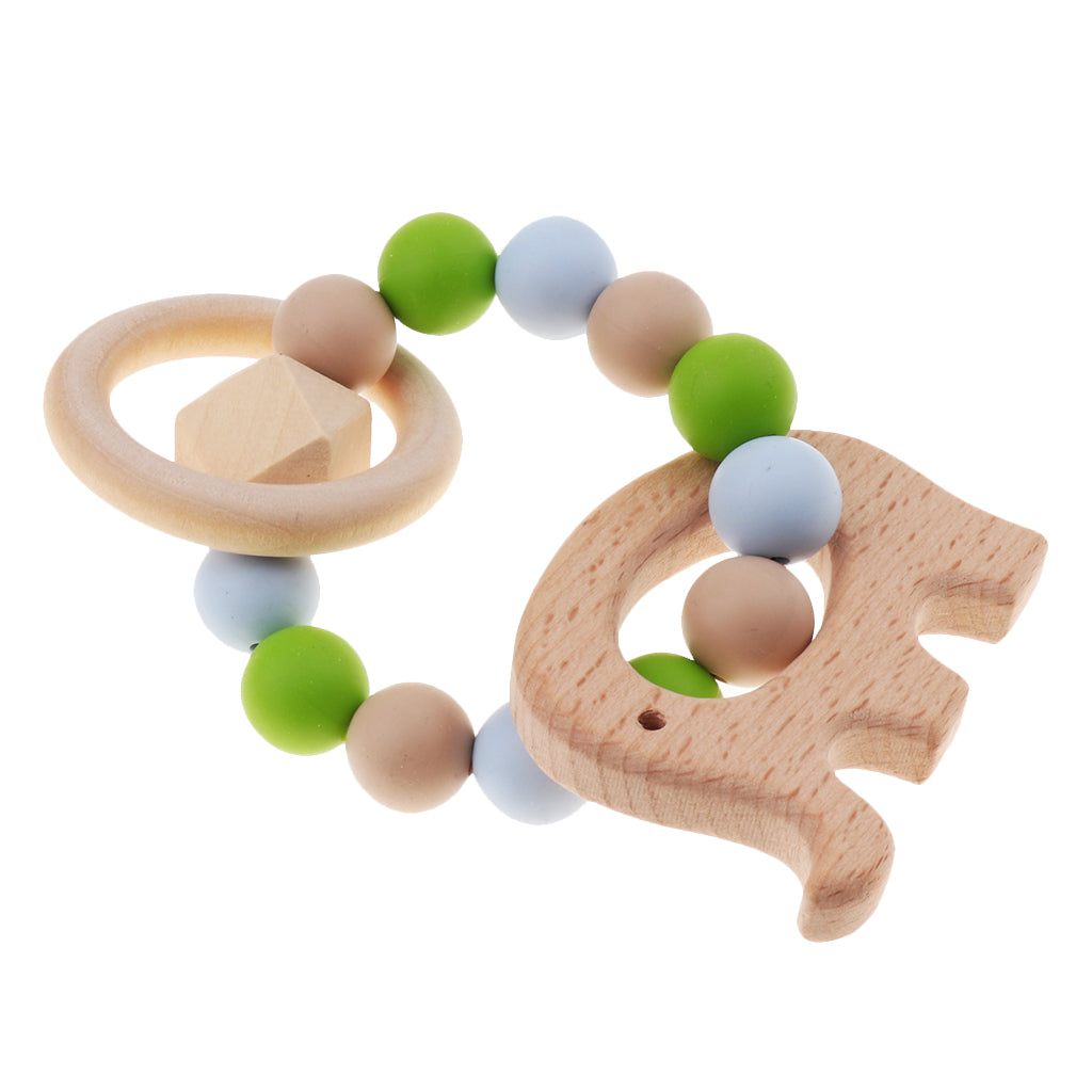 Wooden Crochet Beads Bracelet Teether Baby Kid Grasping Nursing Toy Elephant