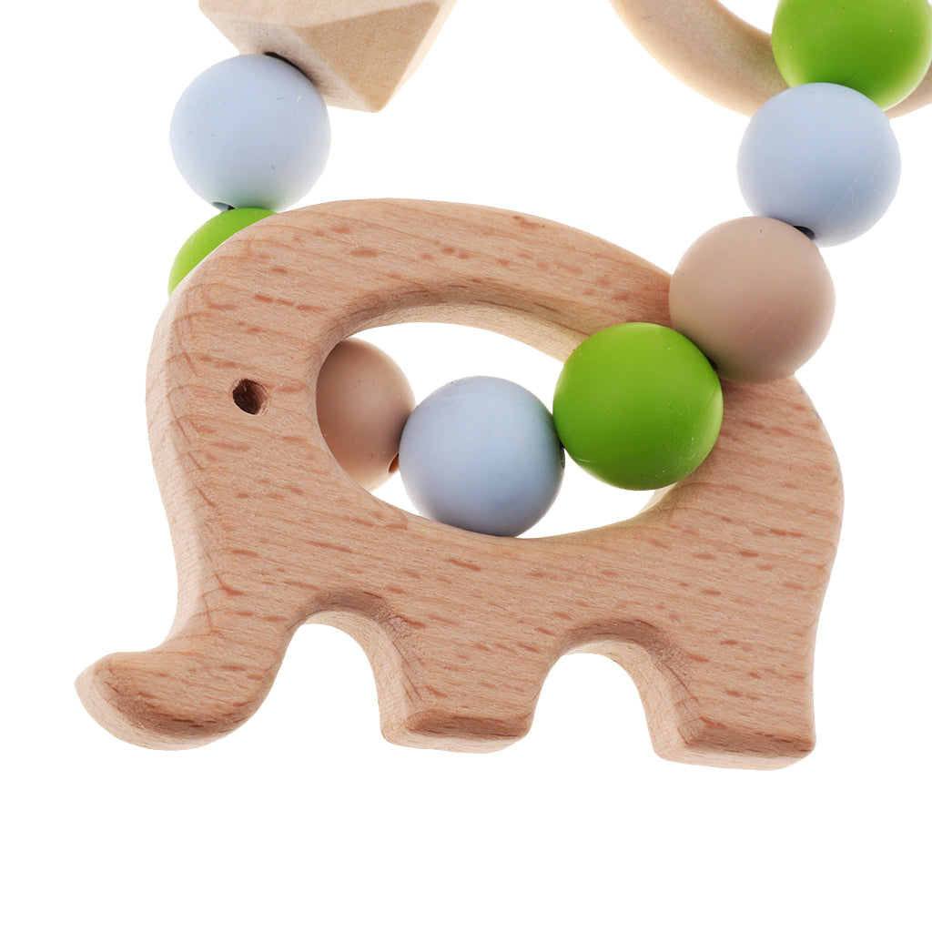 Wooden Crochet Beads Bracelet Teether Baby Kid Grasping Nursing Toy Elephant