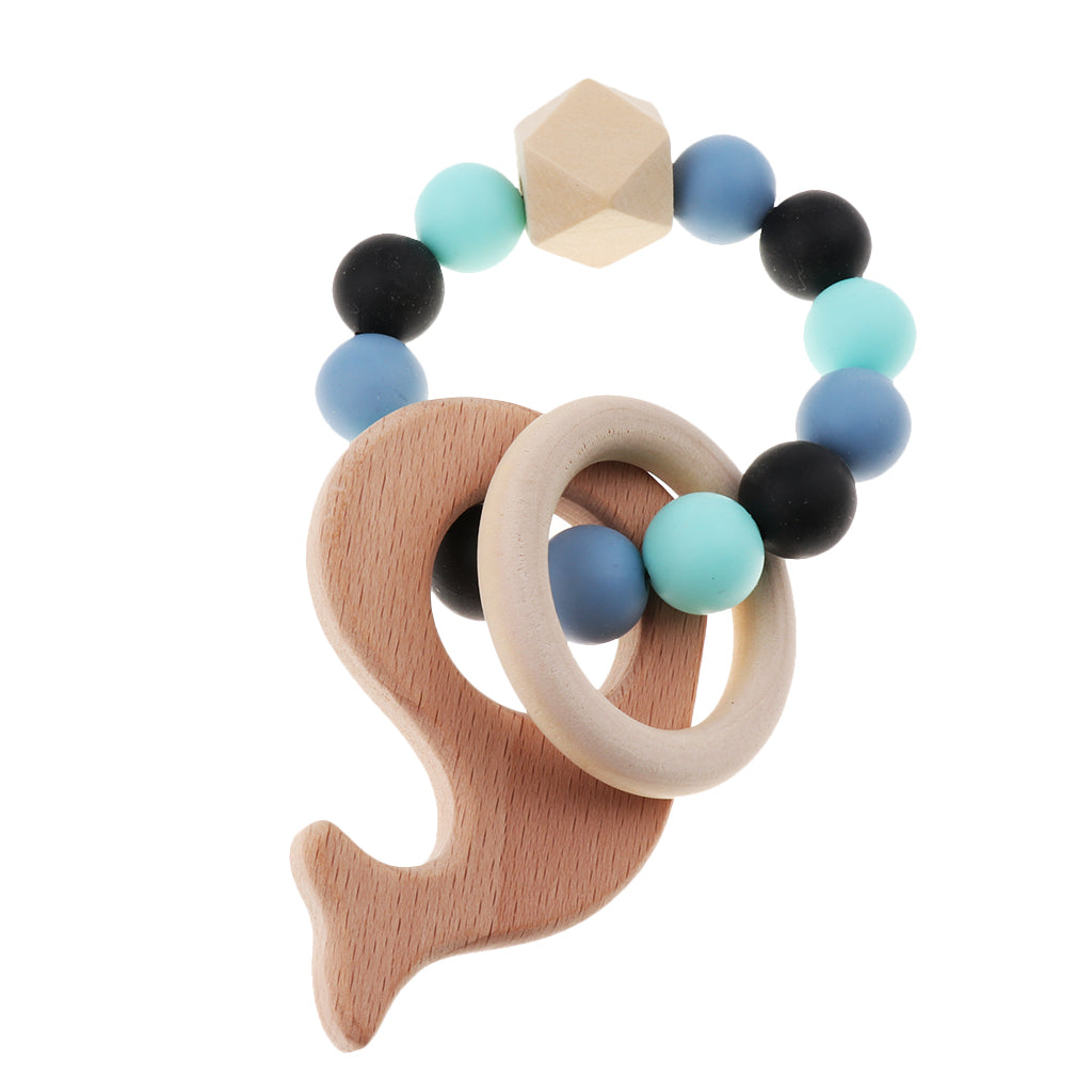 Wooden Crochet Beads Bracelet Teether Baby Kid Grasping Nursing Toy Whale