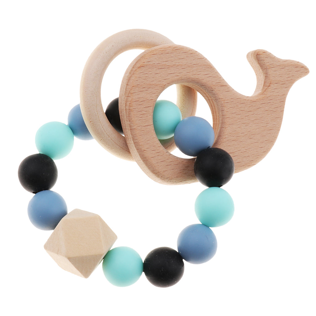 Wooden Crochet Beads Bracelet Teether Baby Kid Grasping Nursing Toy Whale