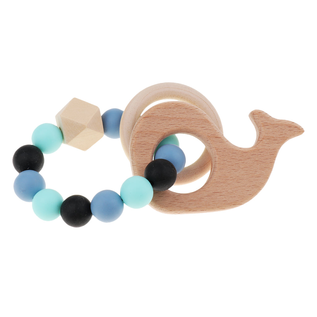 Wooden Crochet Beads Bracelet Teether Baby Kid Grasping Nursing Toy Whale