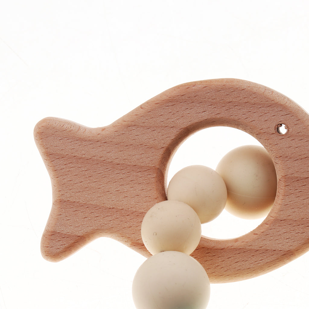 Wooden Crochet Beads Bracelet Teether Baby Kid Grasping Nursing Toy Fish