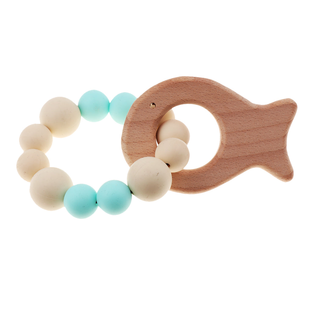 Wooden Crochet Beads Bracelet Teether Baby Kid Grasping Nursing Toy Fish