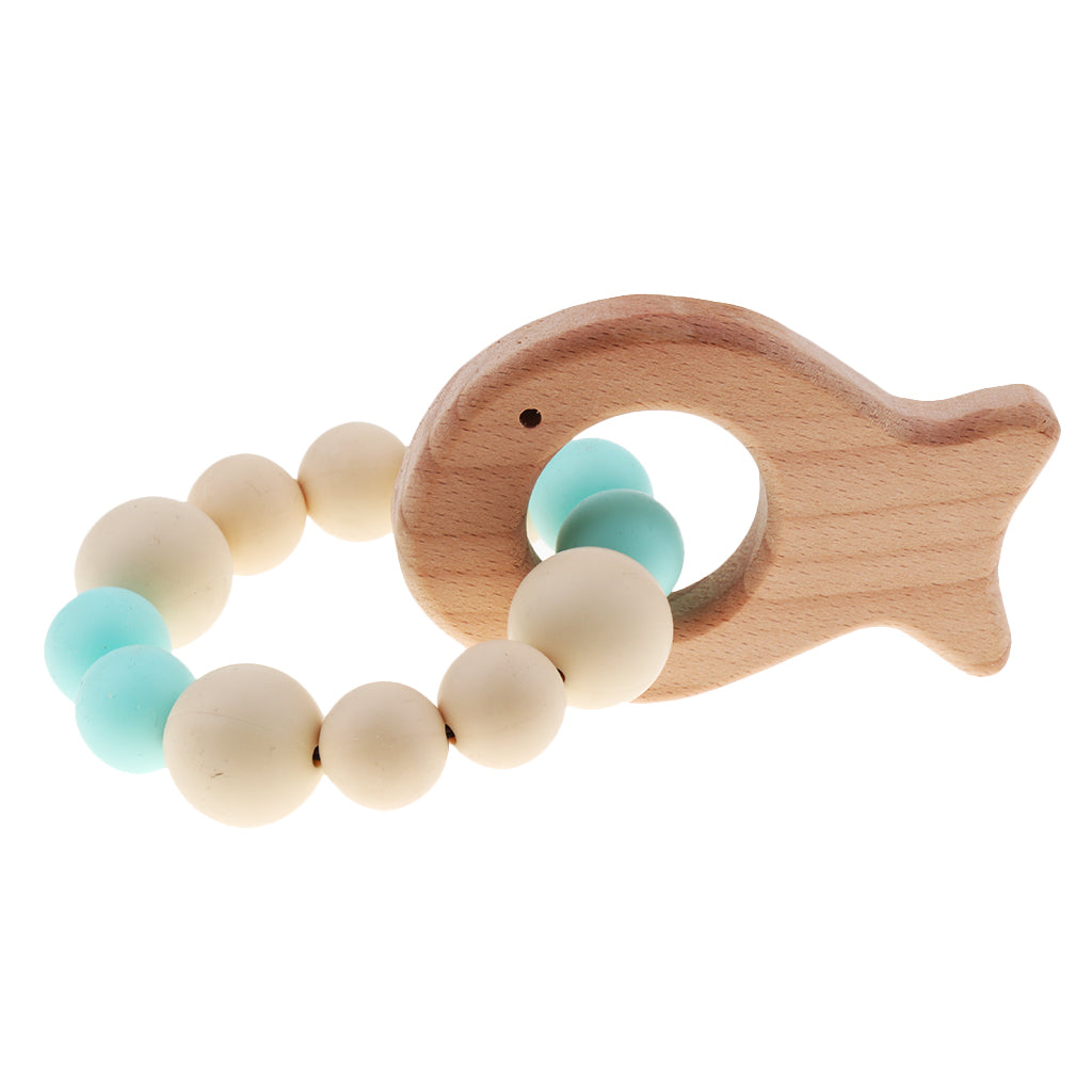 Wooden Crochet Beads Bracelet Teether Baby Kid Grasping Nursing Toy Fish