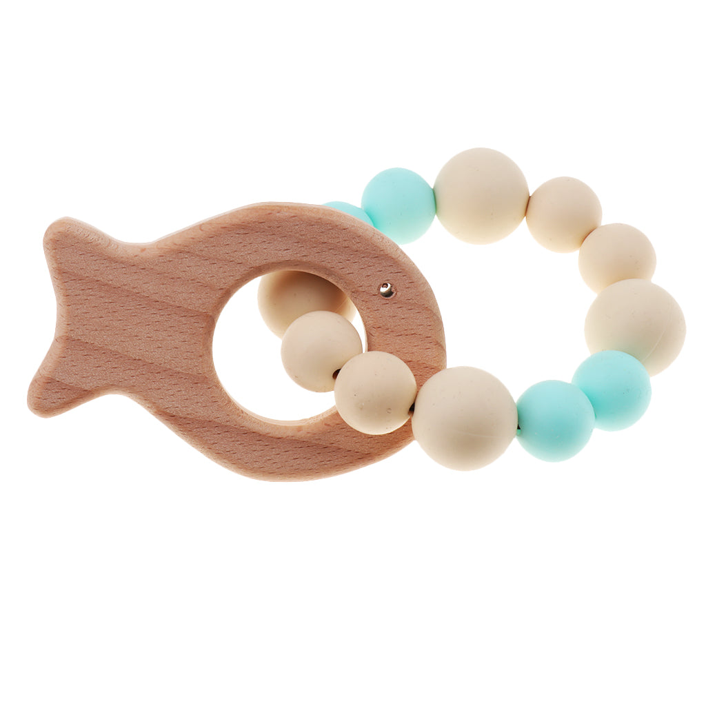 Wooden Crochet Beads Bracelet Teether Baby Kid Grasping Nursing Toy Fish