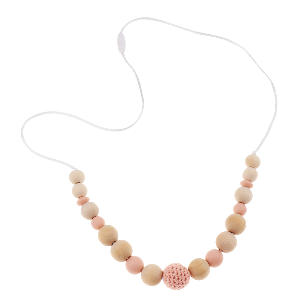 Wooden Teething Necklace Nursing Teether Round Beads Chain 1pc Wood Necklace