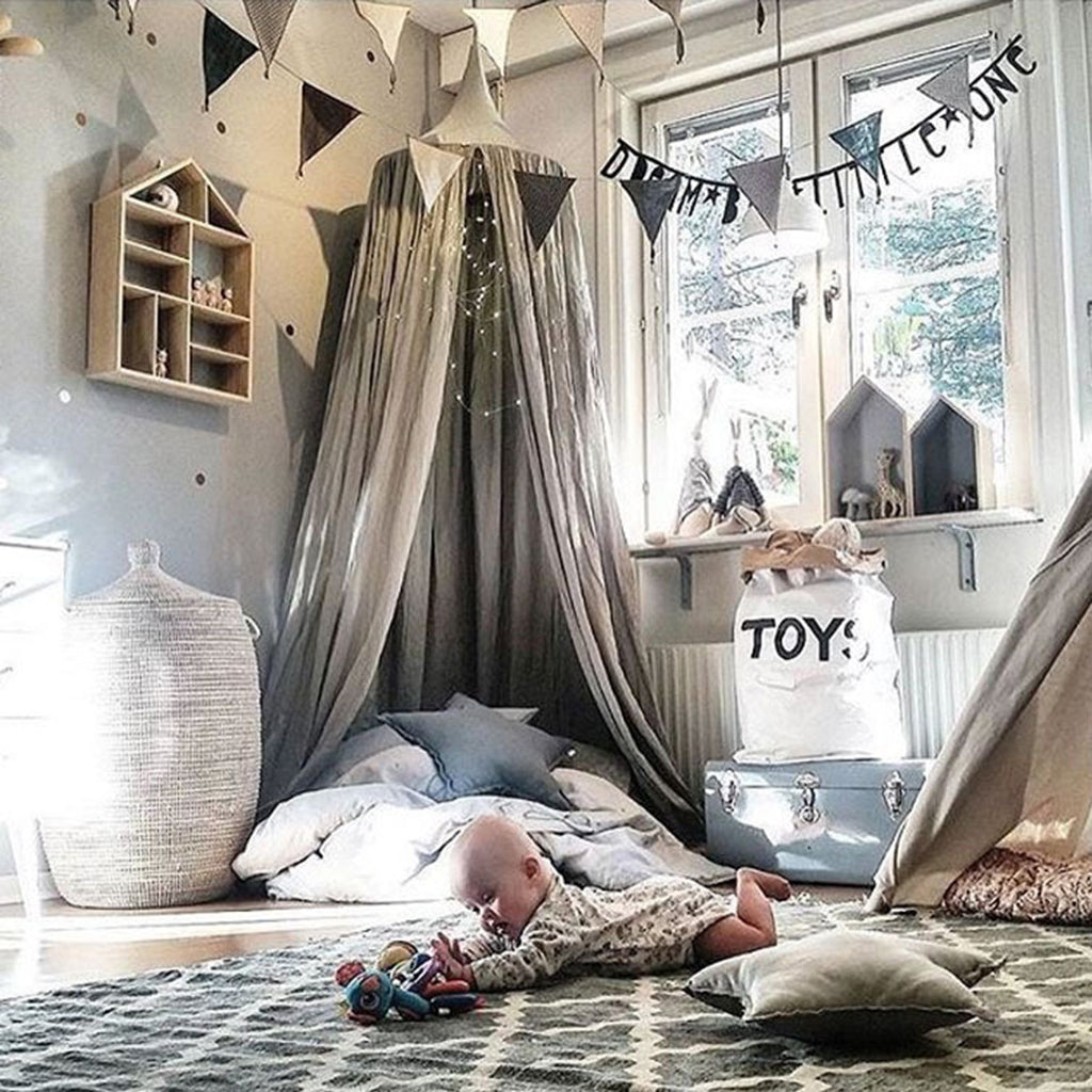 Mosquito Net Bed Canopy Yarn Play Tent Bedding for Kids Playing  Gray