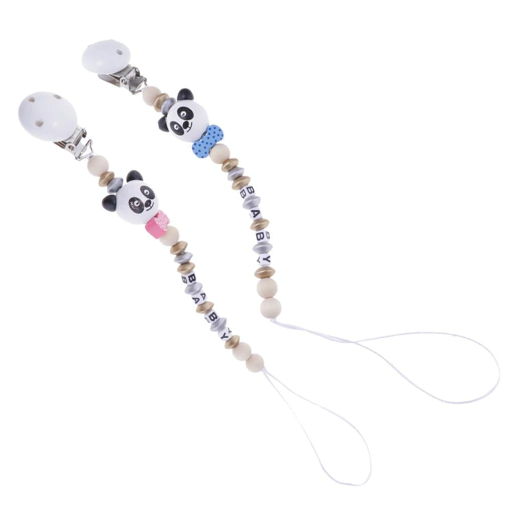Baby Cartoon Chain Letter Chain Wooden Grinding Teeth Pacifier Holder  Blue