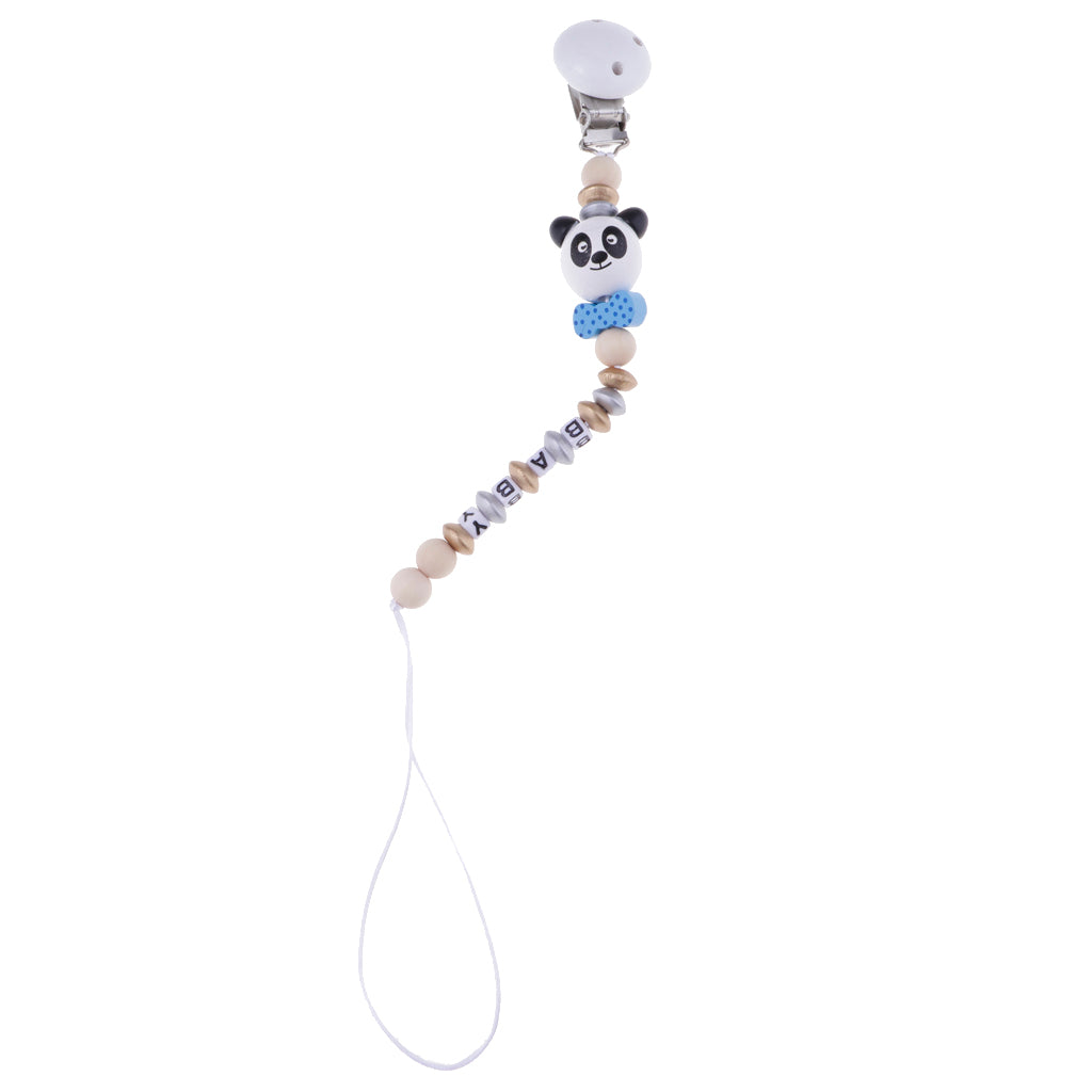 Baby Cartoon Chain Letter Chain Wooden Grinding Teeth Pacifier Holder  Blue