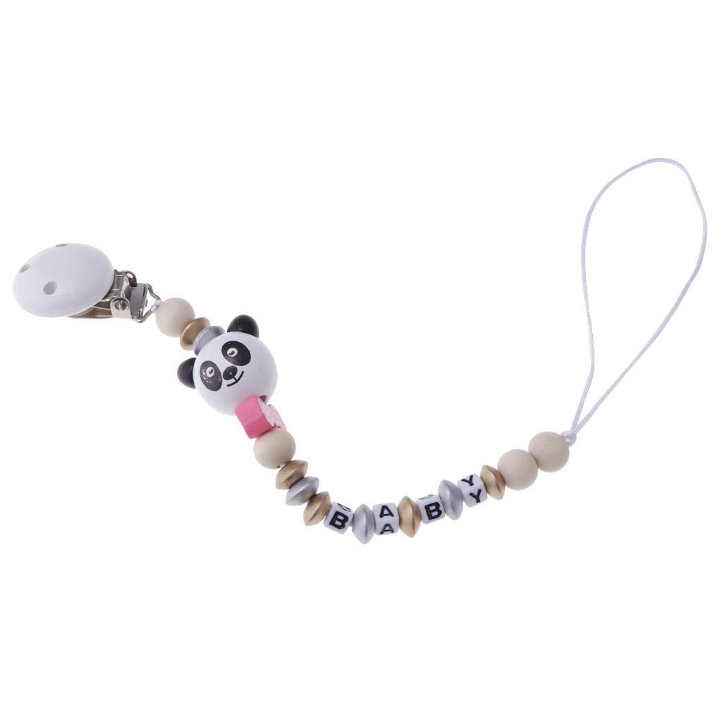 Baby Cartoon Chain Letter Chain Wooden Grinding Teeth Pacifier Holder  Pink