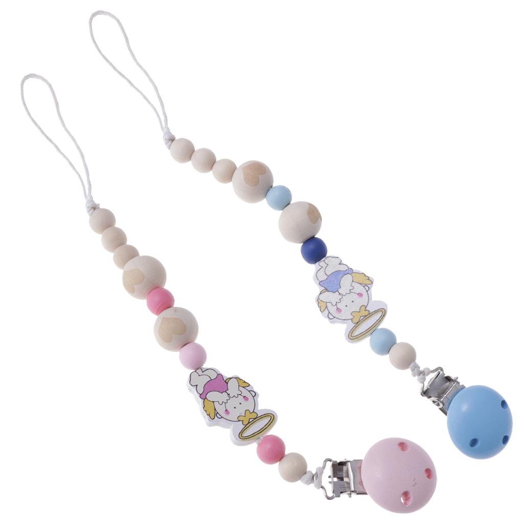 Baby Cartoon Chain Unicorn Chain Wooden Grinding Teeth Pacifier Holder Blue