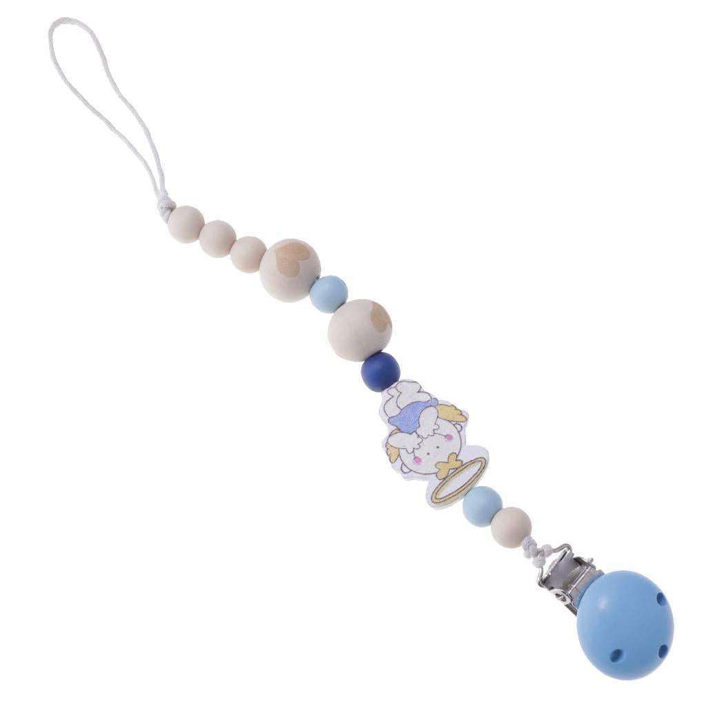 Baby Cartoon Chain Unicorn Chain Wooden Grinding Teeth Pacifier Holder Blue