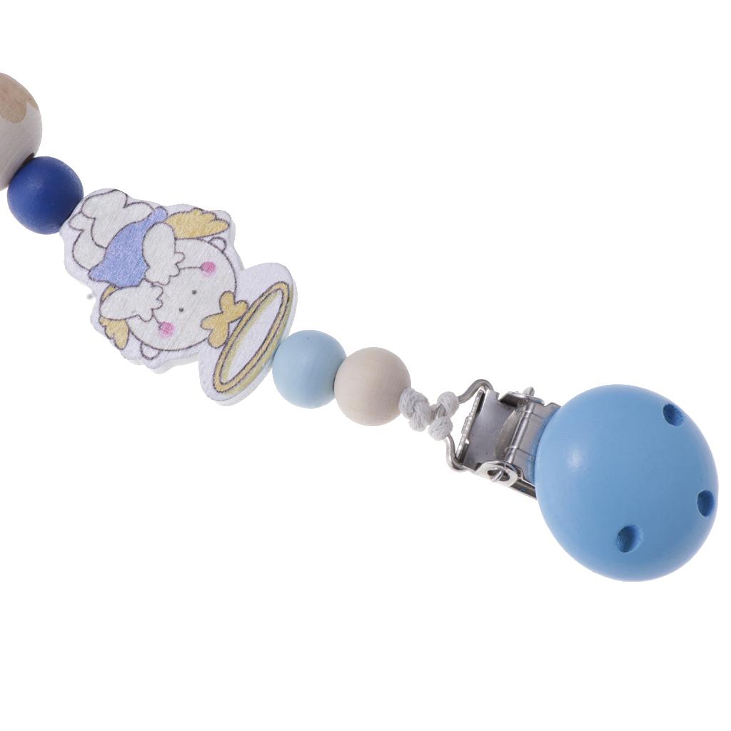 Baby Cartoon Chain Unicorn Chain Wooden Grinding Teeth Pacifier Holder Blue