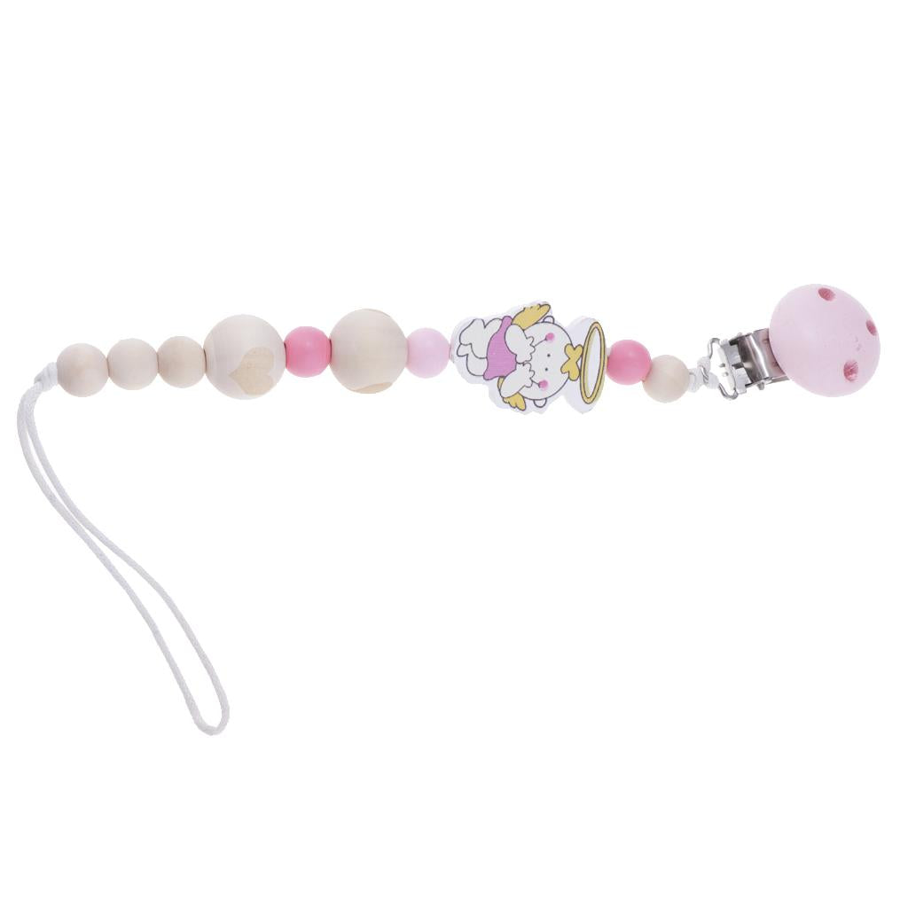Baby Cartoon Chain Unicorn Chain Wooden Grinding Teeth Pacifier Holder Pink