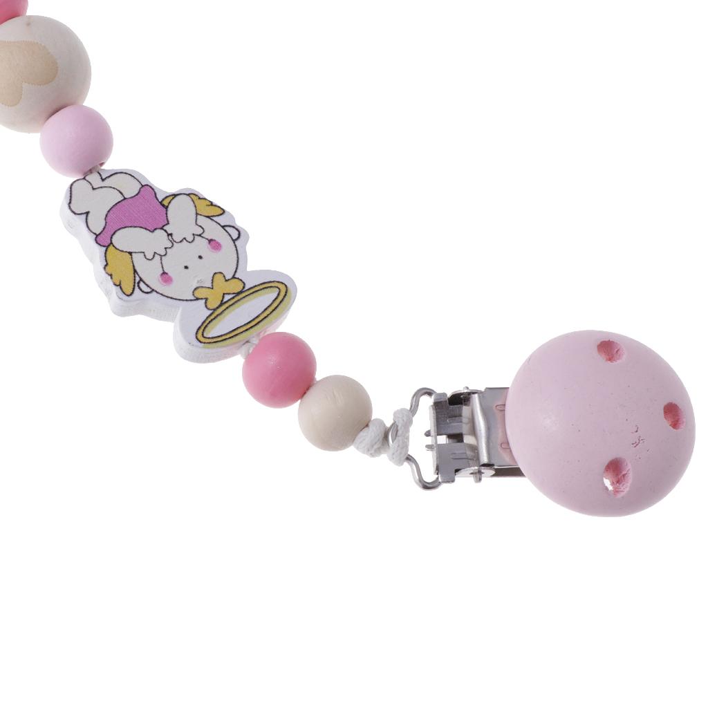 Baby Cartoon Chain Unicorn Chain Wooden Grinding Teeth Pacifier Holder Pink