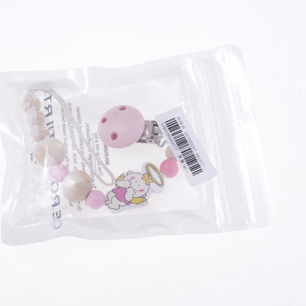 Baby Cartoon Chain Unicorn Chain Wooden Grinding Teeth Pacifier Holder Pink