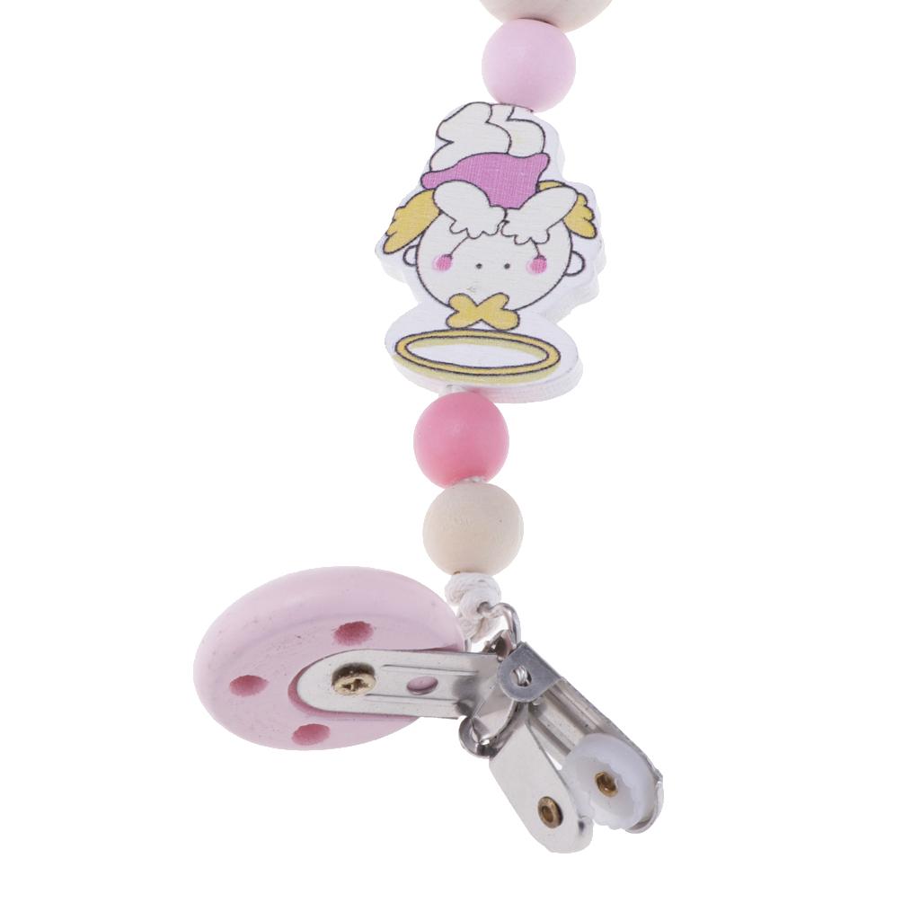 Baby Cartoon Chain Unicorn Chain Wooden Grinding Teeth Pacifier Holder Pink