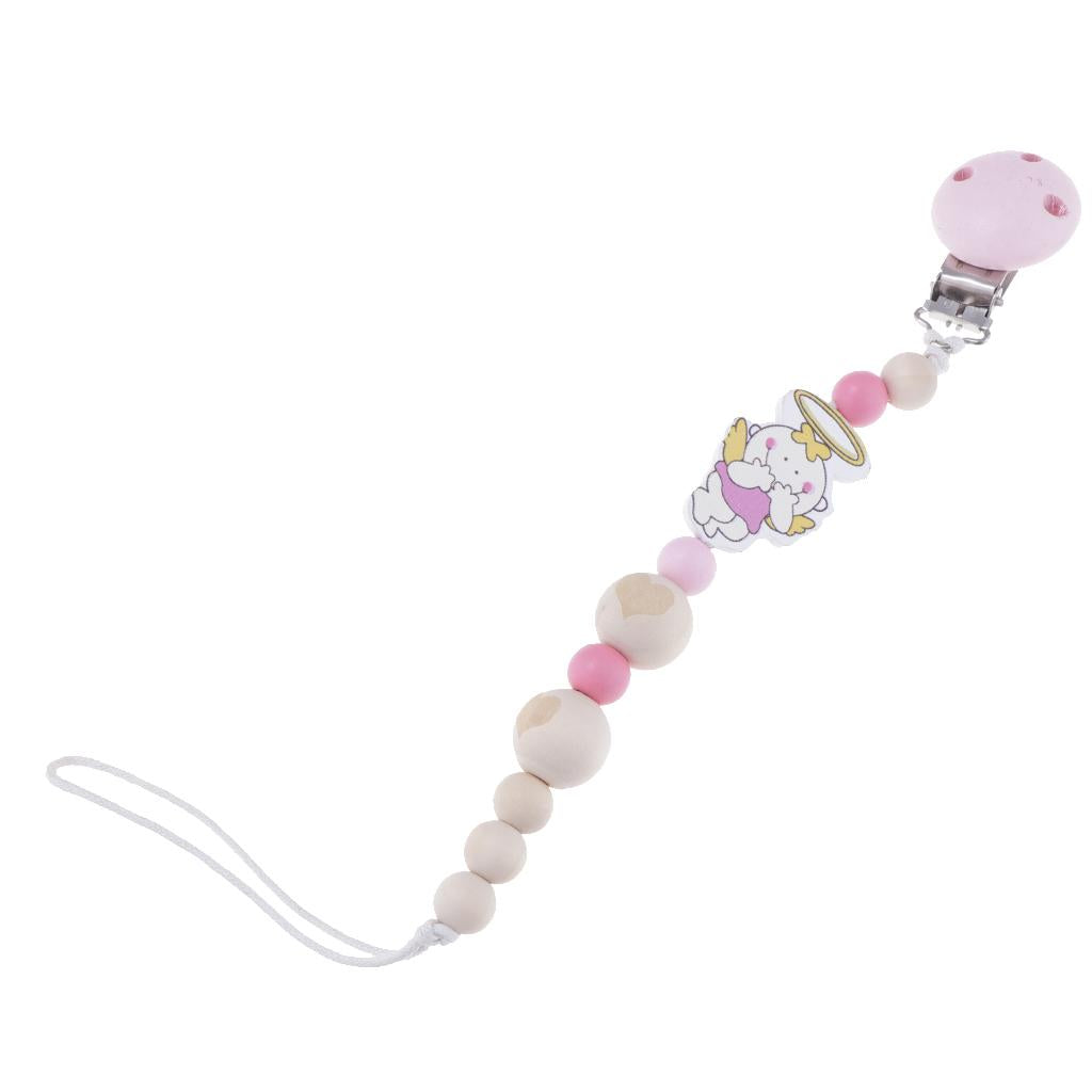 Baby Cartoon Chain Unicorn Chain Wooden Grinding Teeth Pacifier Holder Pink