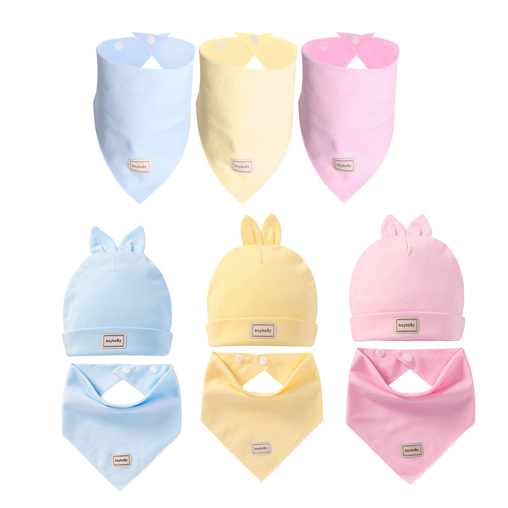 Cotton Beanie Hat Triangle Drool Bib Set for Baby Boy Girls Pink