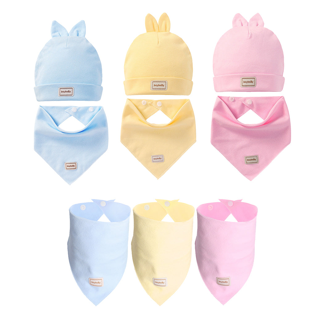 Cotton Beanie Hat Triangle Drool Bib Set for Baby Boy Girls Pink