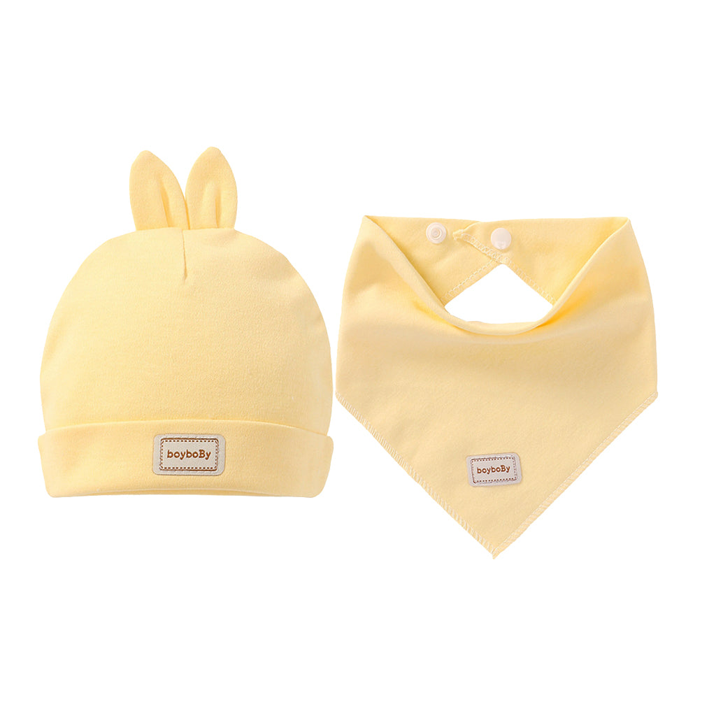 Cotton Beanie Hat Triangle Drool Bib Set for Baby Boy Girls Yellow