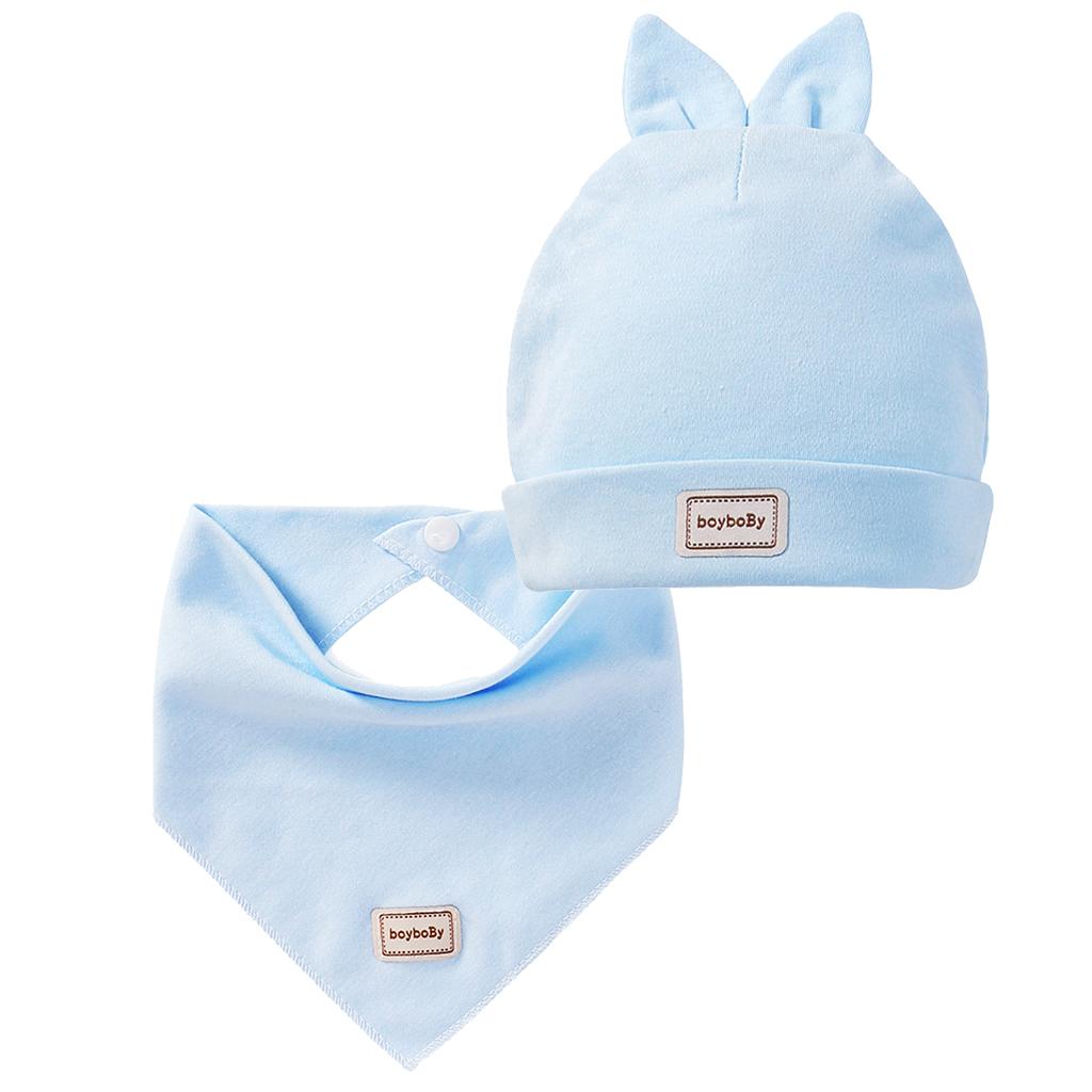 Cotton Beanie Hat Triangle Drool Bib Set for Baby Boy Girls Blue