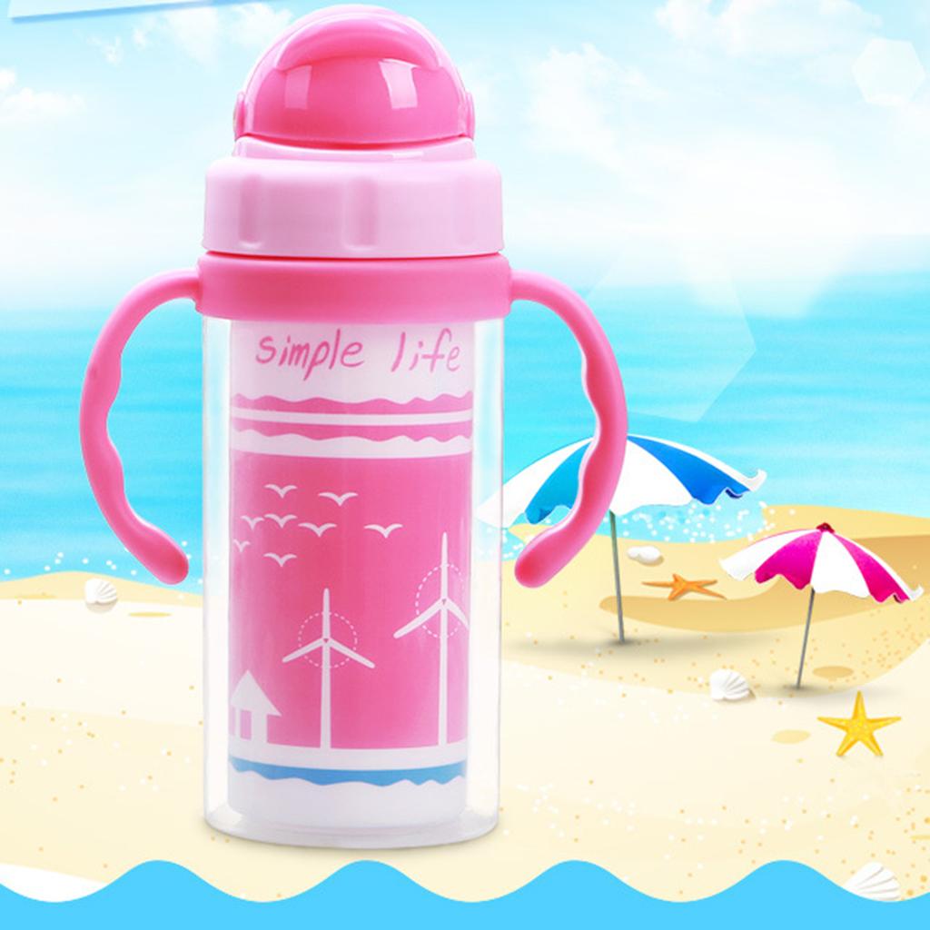 Kids Children School Drinking Water Straw Bottle Sippy Suction Cup Pink