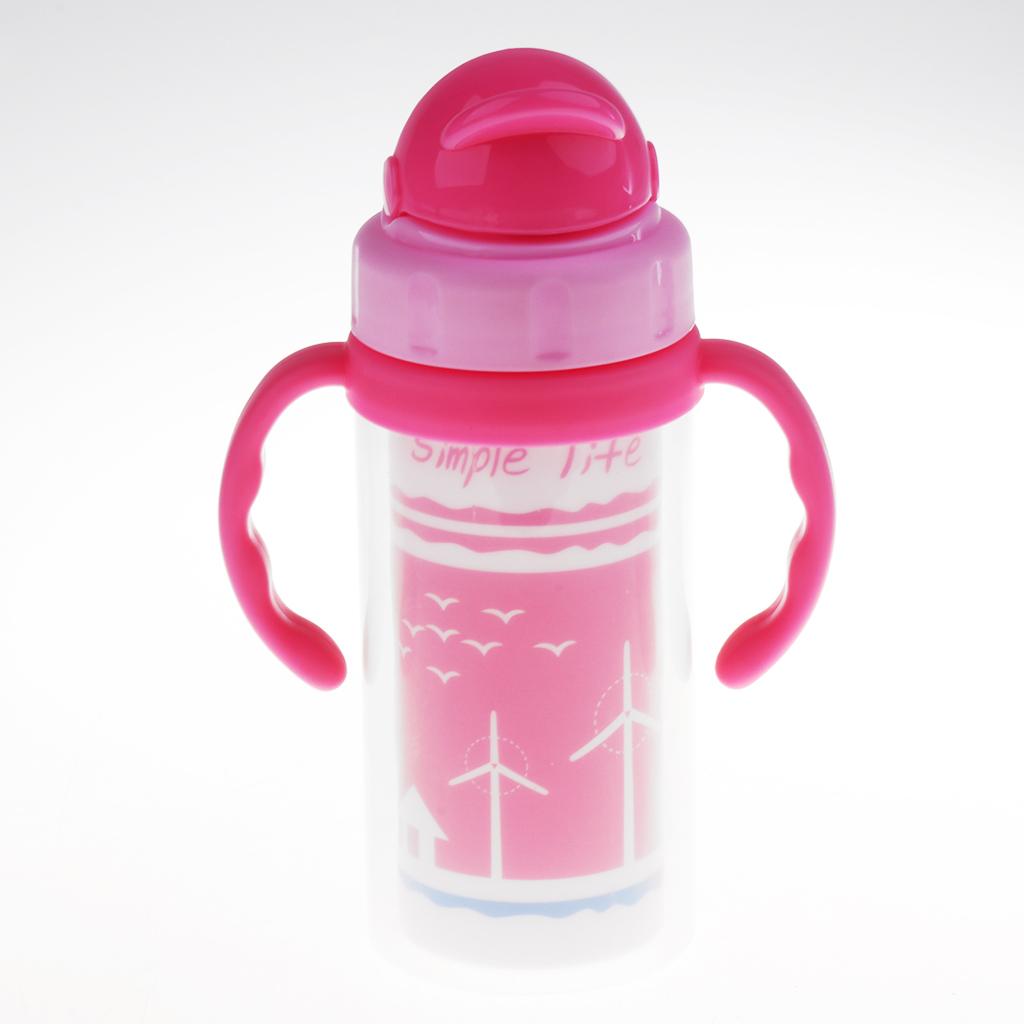 Kids Children School Drinking Water Straw Bottle Sippy Suction Cup Pink