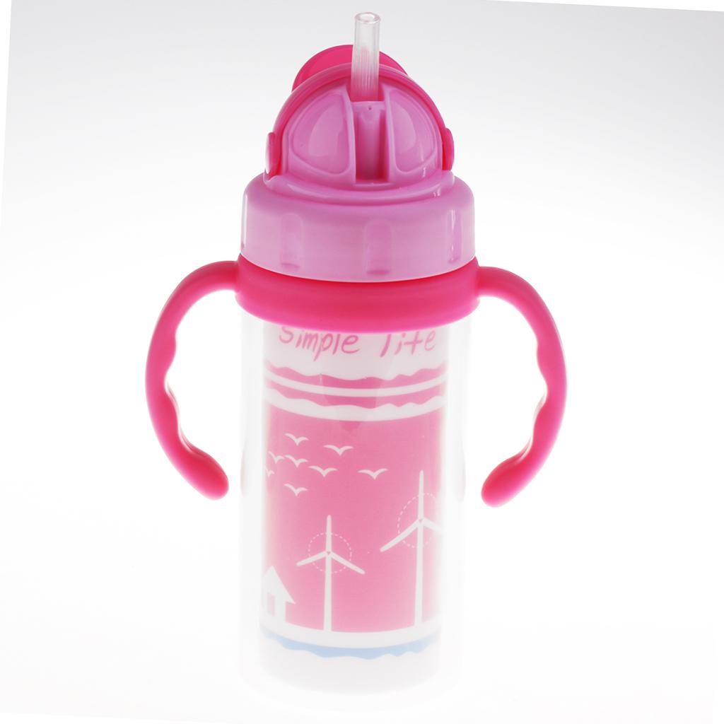 Kids Children School Drinking Water Straw Bottle Sippy Suction Cup Pink