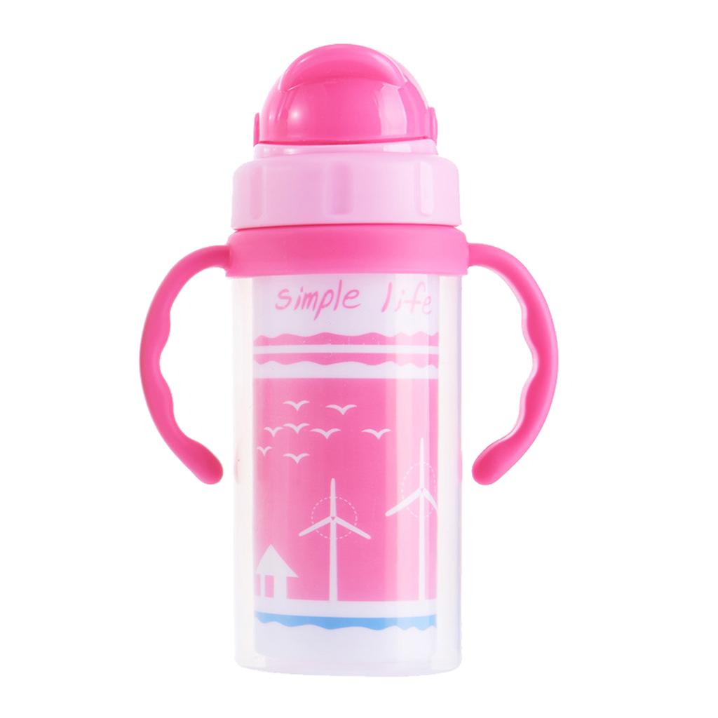 Kids Children School Drinking Water Straw Bottle Sippy Suction Cup Pink