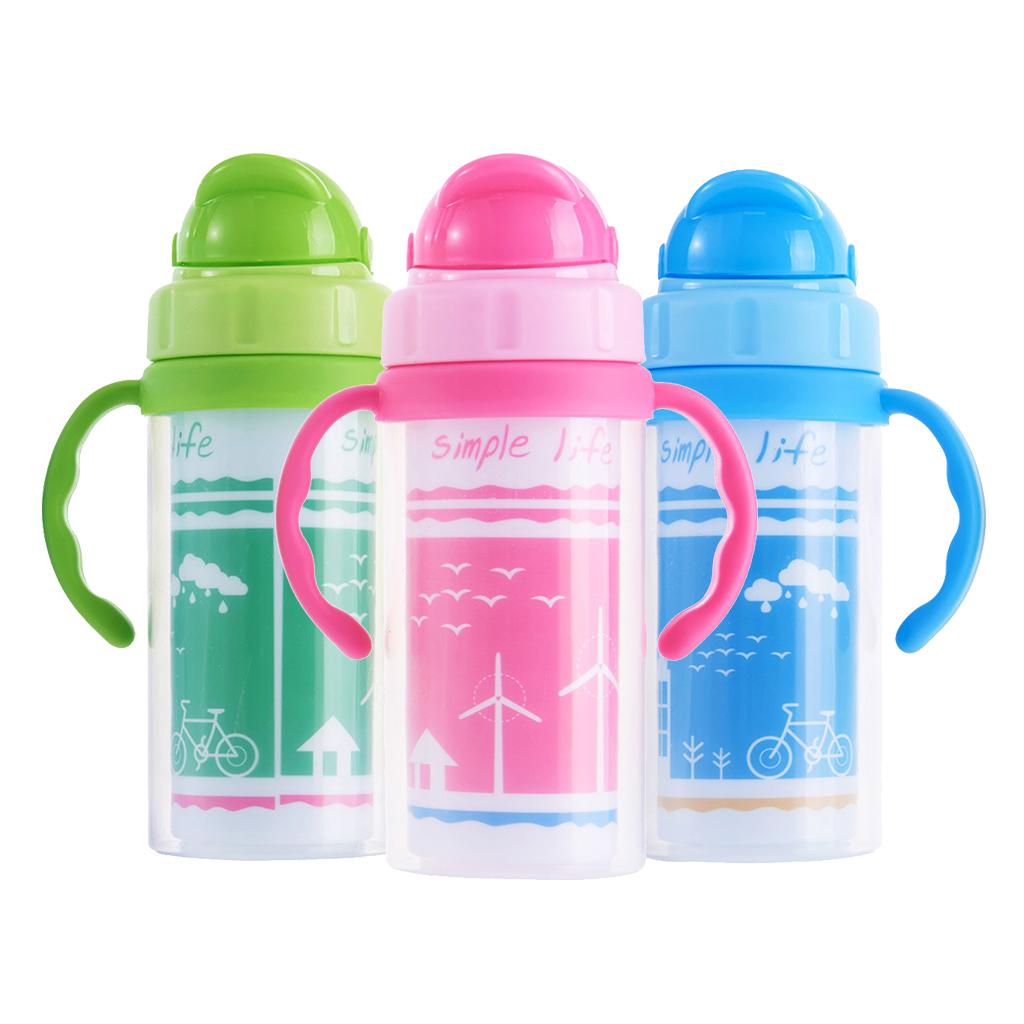 Kids Children School Drinking Water Straw Bottle Sippy Suction Cup Pink