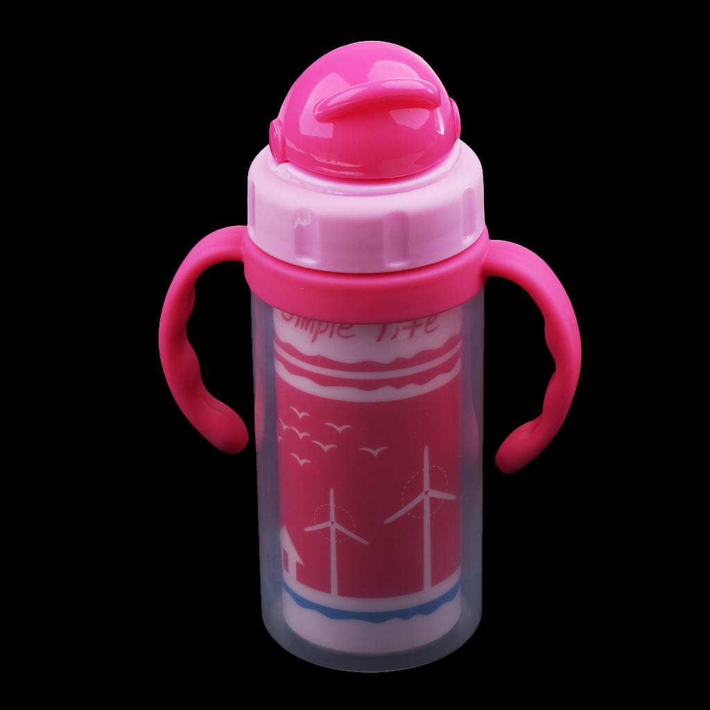 Kids Children School Drinking Water Straw Bottle Sippy Suction Cup Pink