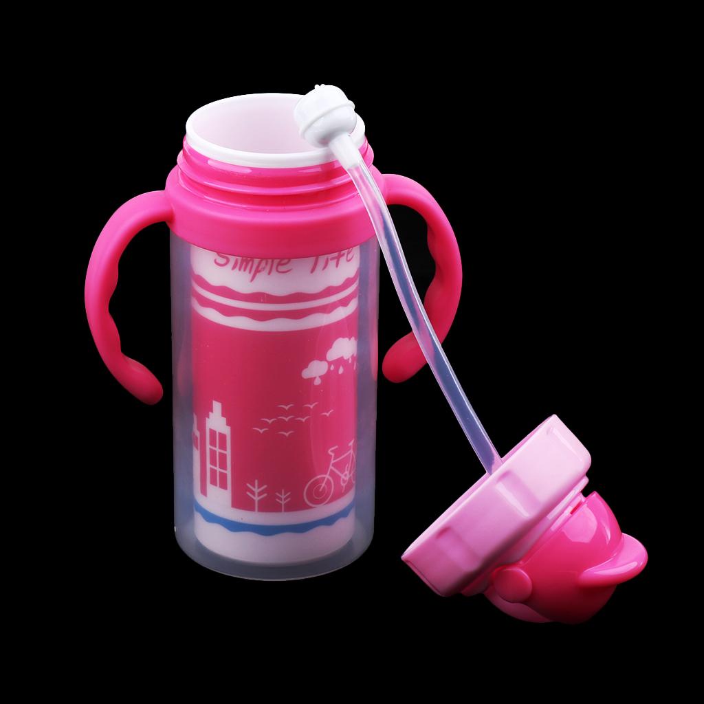 Kids Children School Drinking Water Straw Bottle Sippy Suction Cup Pink