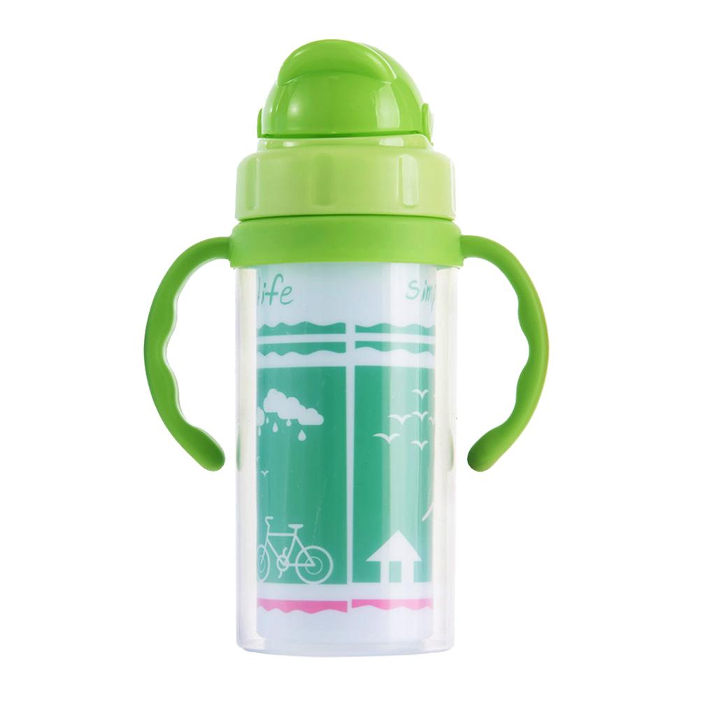 Kids Children School Drinking Water Straw Bottle Sippy Suction Cup Green