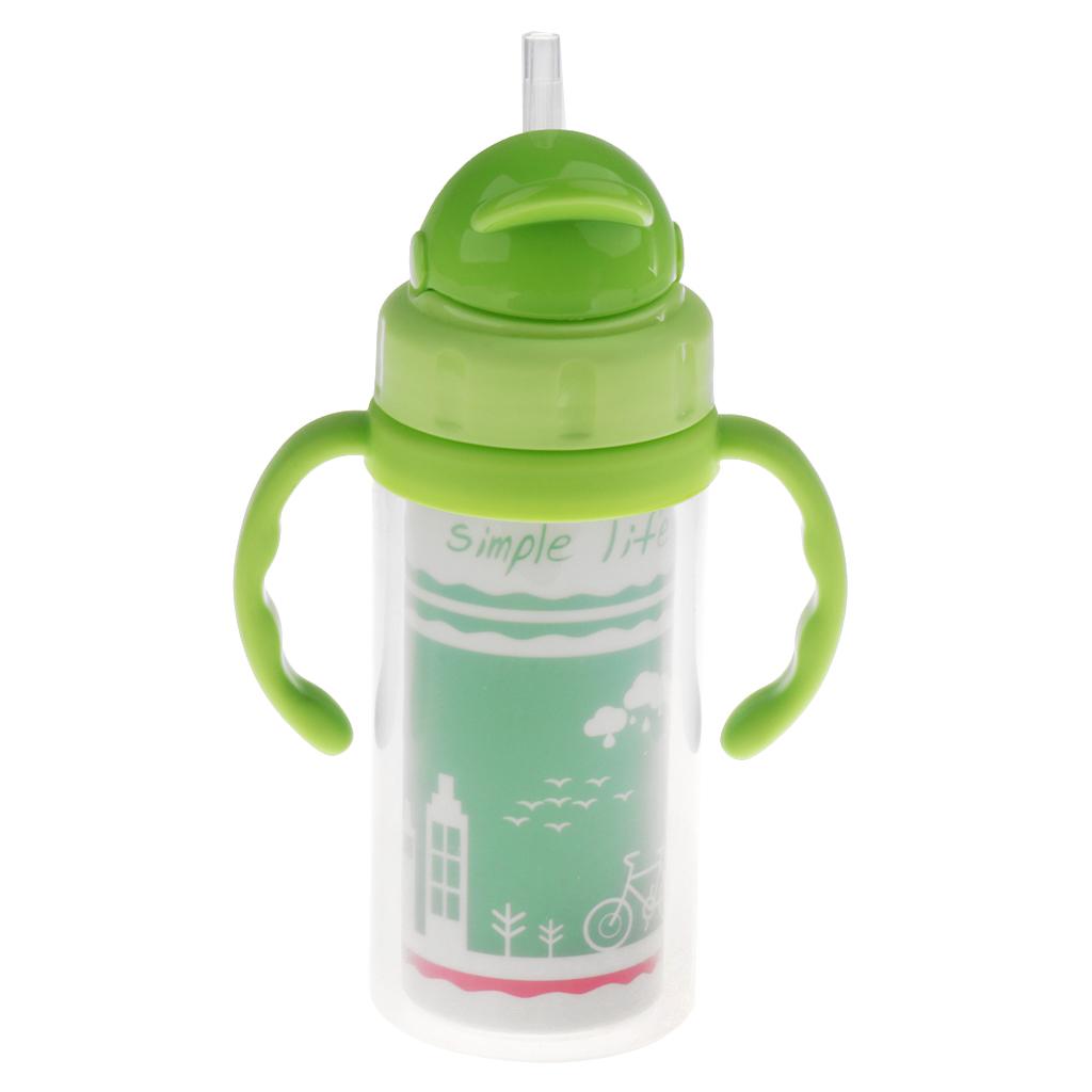 Kids Children School Drinking Water Straw Bottle Sippy Suction Cup Green