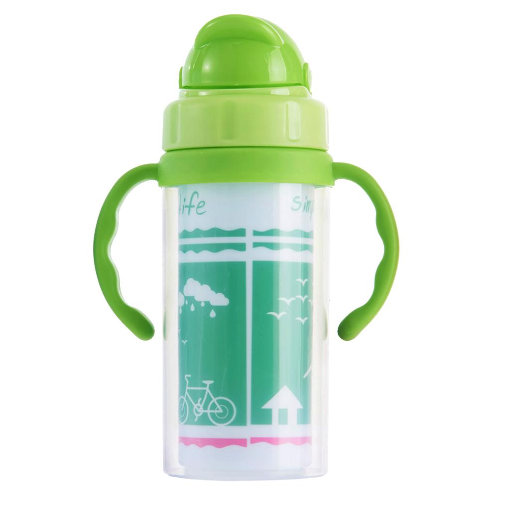 Kids Children School Drinking Water Straw Bottle Sippy Suction Cup Green