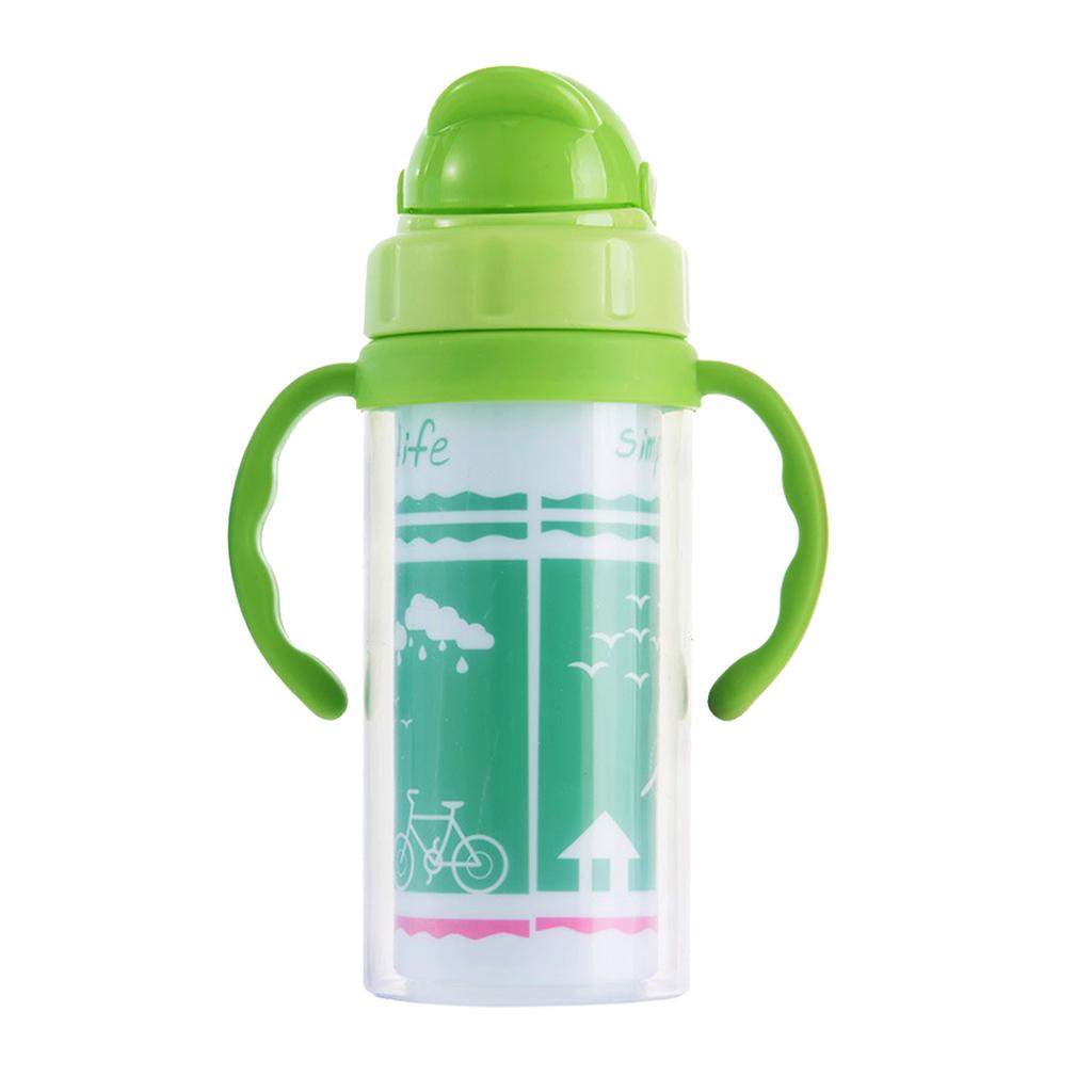 Kids Children School Drinking Water Straw Bottle Sippy Suction Cup Green