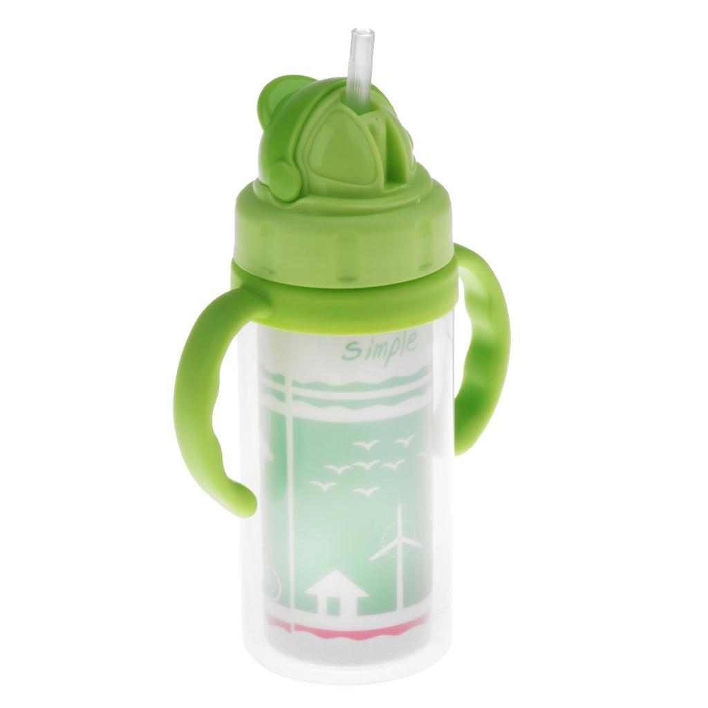 Kids Children School Drinking Water Straw Bottle Sippy Suction Cup Green