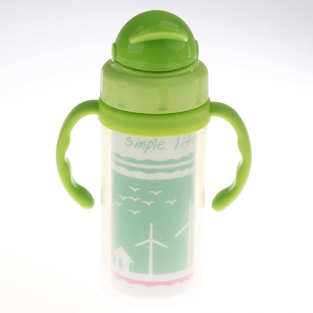 Kids Children School Drinking Water Straw Bottle Sippy Suction Cup Green