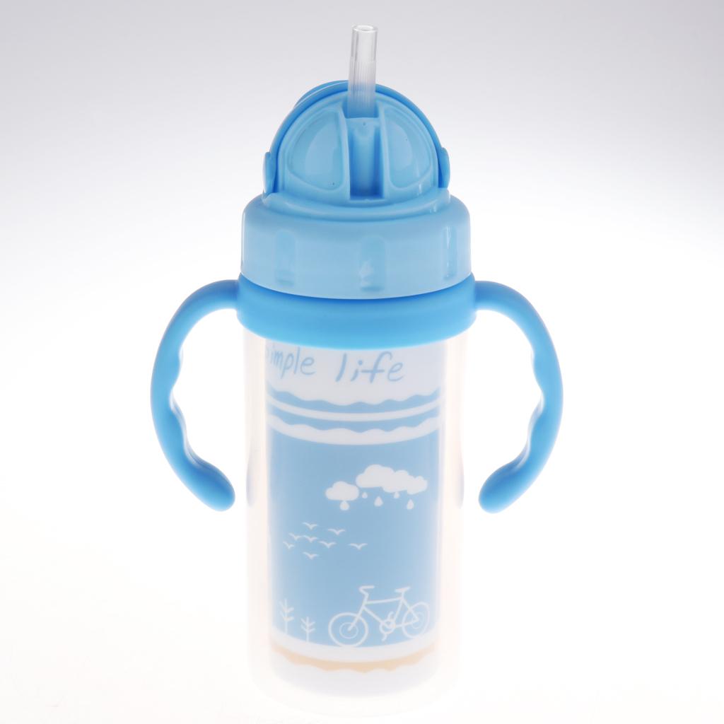 Kids Children School Drinking Water Straw Bottle Sippy Suction Cup Blue