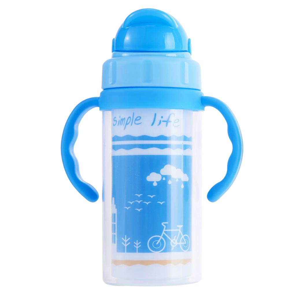 Kids Children School Drinking Water Straw Bottle Sippy Suction Cup Blue