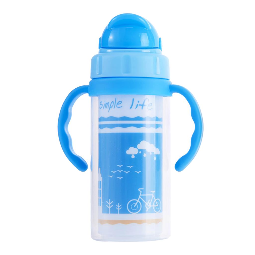 Kids Children School Drinking Water Straw Bottle Sippy Suction Cup Blue