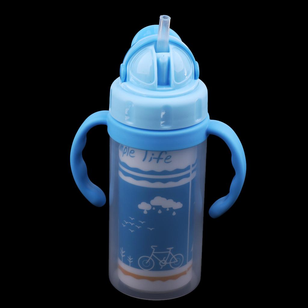 Kids Children School Drinking Water Straw Bottle Sippy Suction Cup Blue