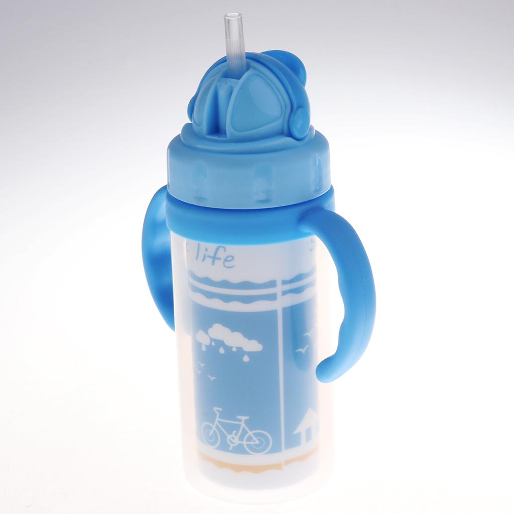 Kids Children School Drinking Water Straw Bottle Sippy Suction Cup Blue