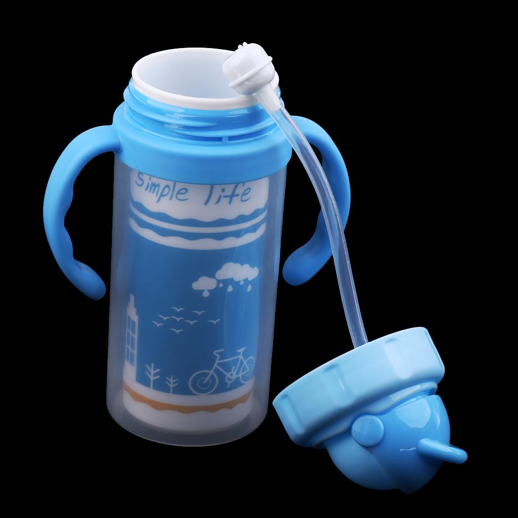 Kids Children School Drinking Water Straw Bottle Sippy Suction Cup Blue