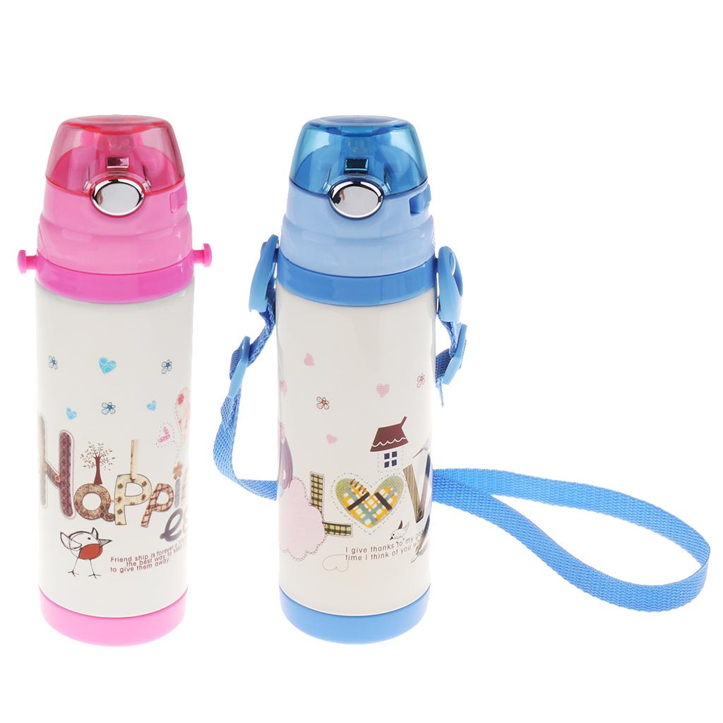 Kids Drinking Insulation Baby Straw Cup Kids School Bottle Pink