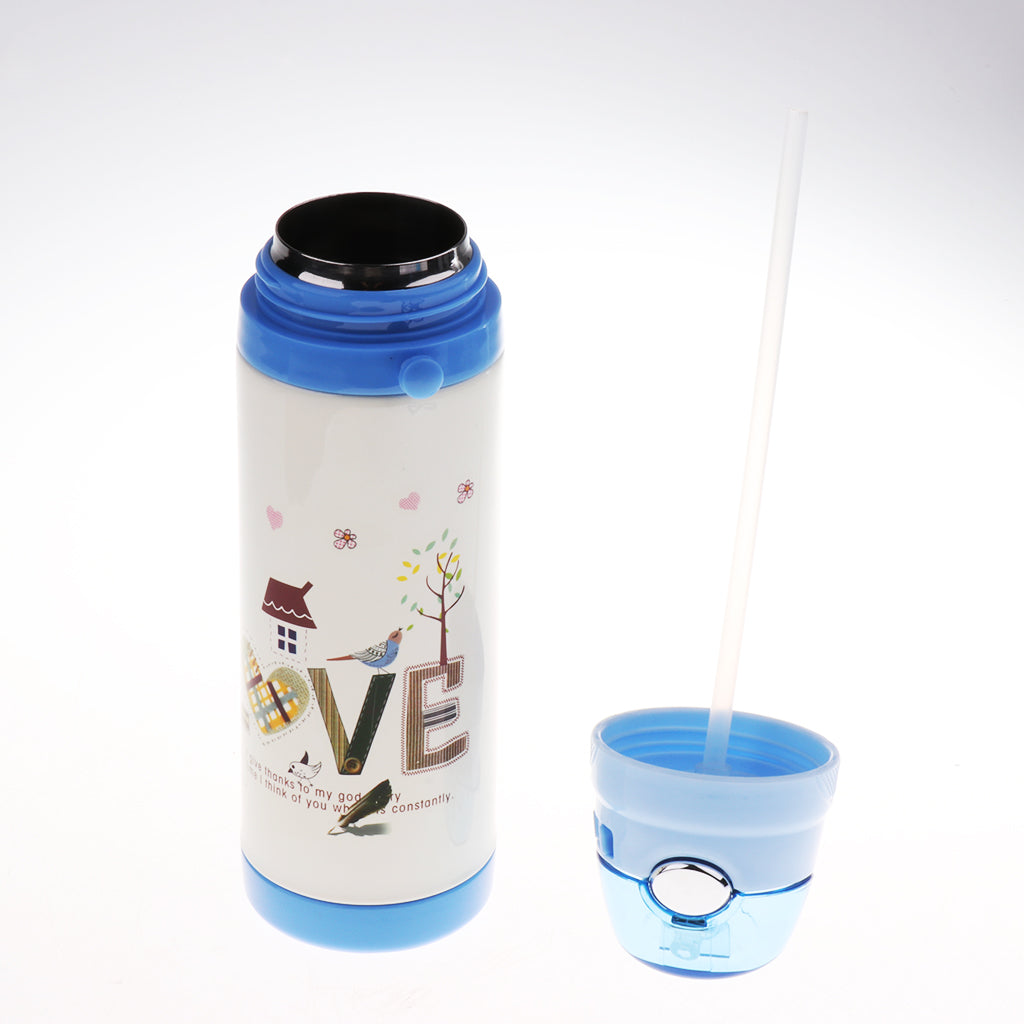 Kids Drinking Insulation Baby Straw Cup Kids School Bottle Blue